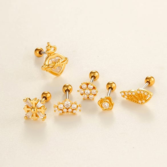 1 Piece Elegant Flower Copper Gold Color Zircon Women's Piercings Earrings