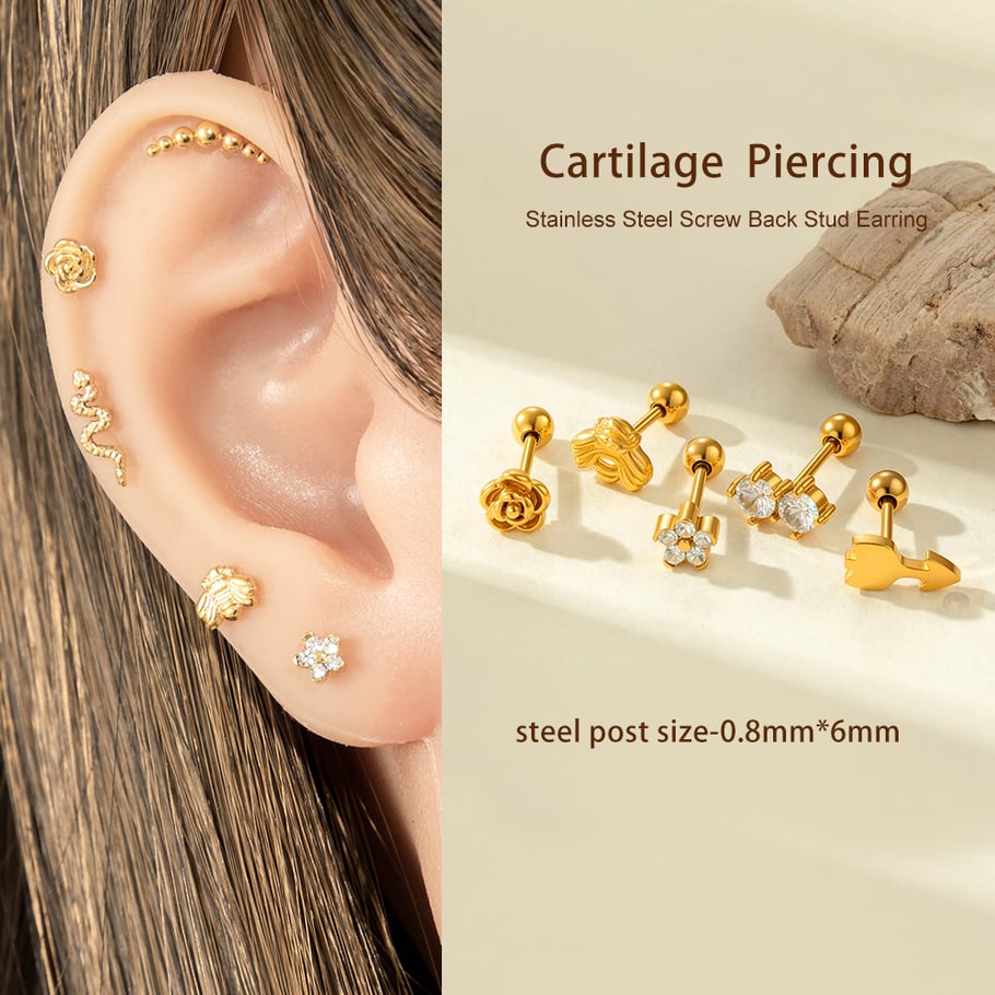 1 Piece Simple Stainless Steel Gold Color Zircon Piercings Earring Picture4