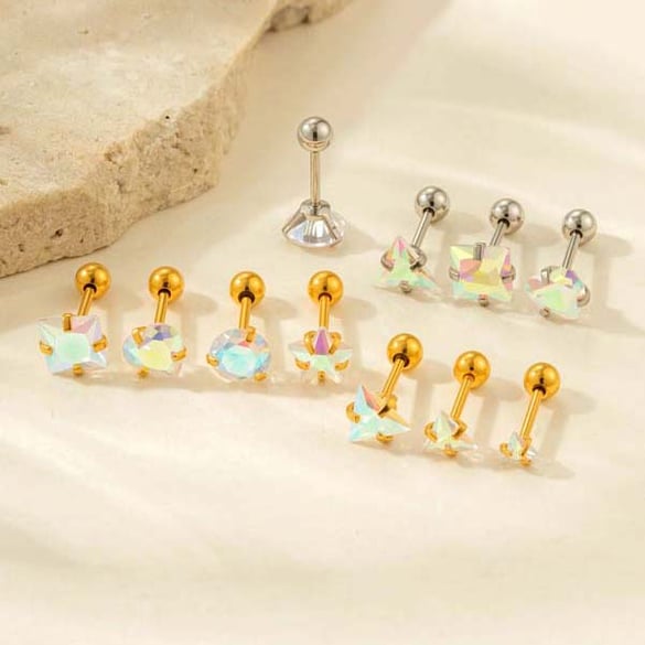 1 Piece Shinning Transparent Heart Stainless Steel Zircon Women's Piercings Earrings 2