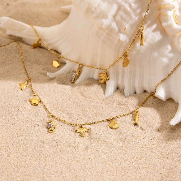 1 Piece Vacation Shell Stainless Steel Gold Color Women's Pendant Necklaces