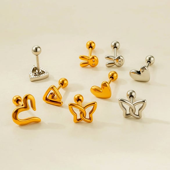 1 pezzo di orecchini piercing in acciaio inossidabile color oro