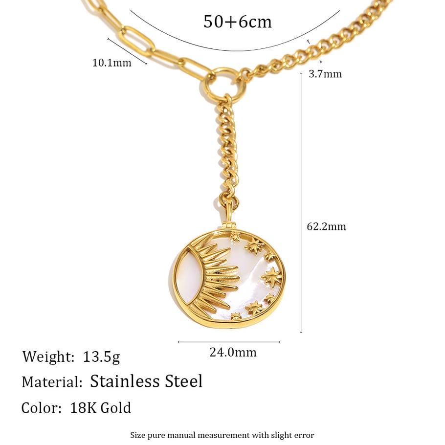 1 paire de colliers à pendentif classiques en acier inoxydable pour femme, série Simple, motif soleil/lune Image4