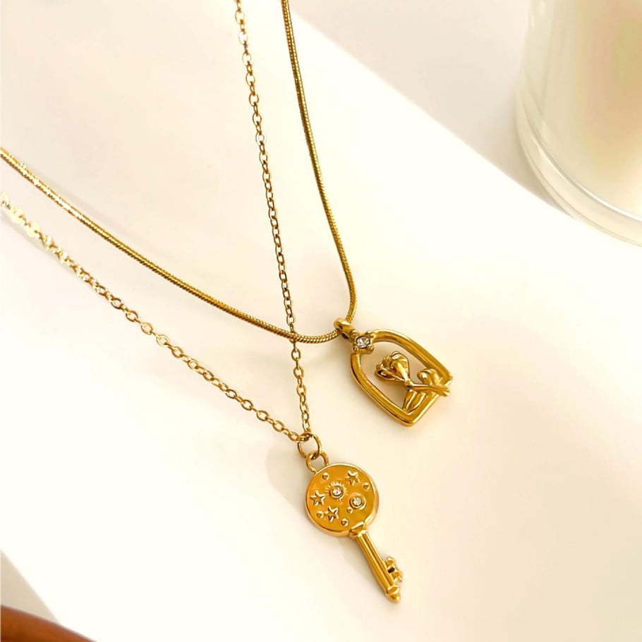 Collana con ciondolo color oro rosa in acciaio inossidabile da 1 pezzo Immagine4