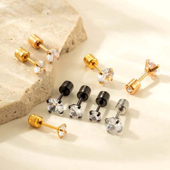 1 Piece Modern Geometric Stainless Steel Gold Color Zircon Women's Piercings Earrings