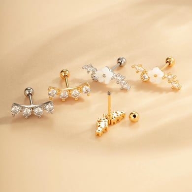 1 paire de boucles d&#39;oreilles piercing pour femme en forme d&#39;étoile simple, couleur cuivre et or, zircone h5 Image3
