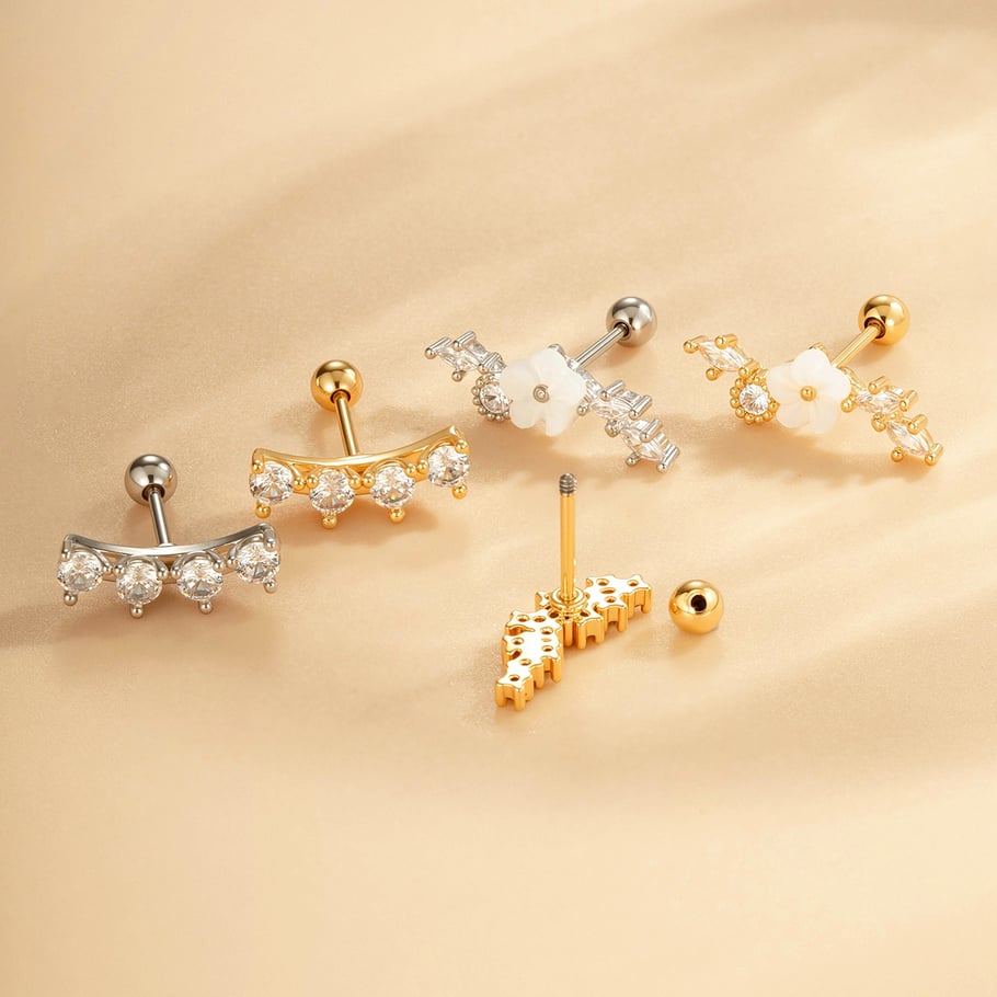 1 paire de boucles d&#39;oreilles piercing pour femme en forme d&#39;étoile simple, couleur cuivre et or, zircone Image3