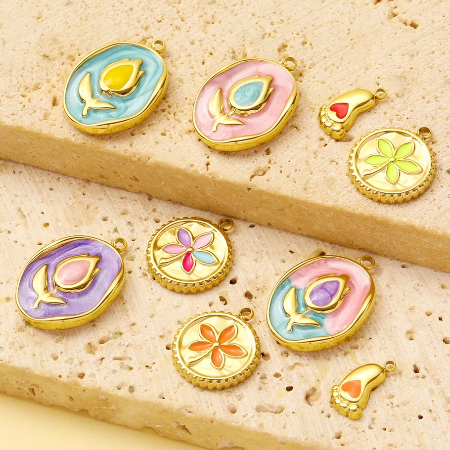 1 pieza de lujosa serie DIY de flores de acero inoxidable color dorado para mujer Imagen4