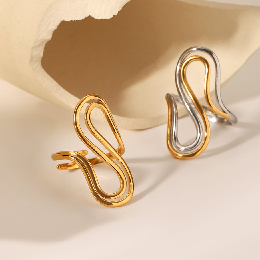 Casual Geometric Stainless Steel  Gold Color Women's Adjustable Rings Picture3