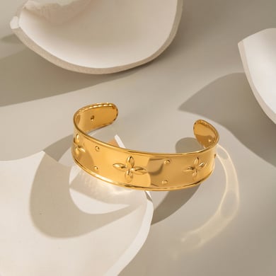 1 Piece Flower Stainless Steel Gold Color Cuff Bracelet h5 Picture2
