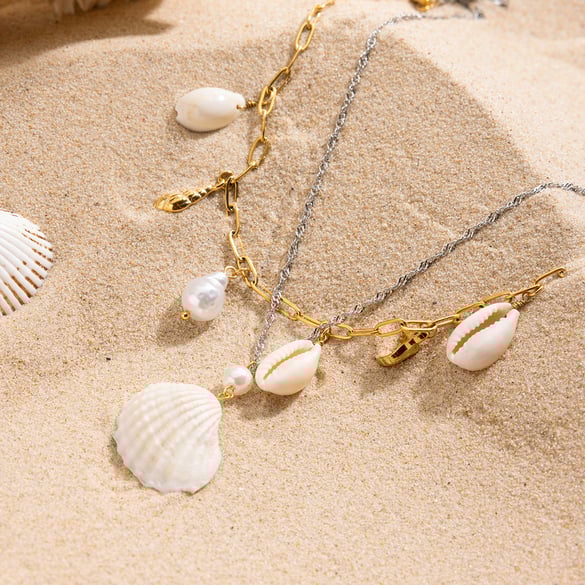 1 Piece Romantic Series Vacation Shell Stainless Steel Gold Color Women's Layered Necklaces 2