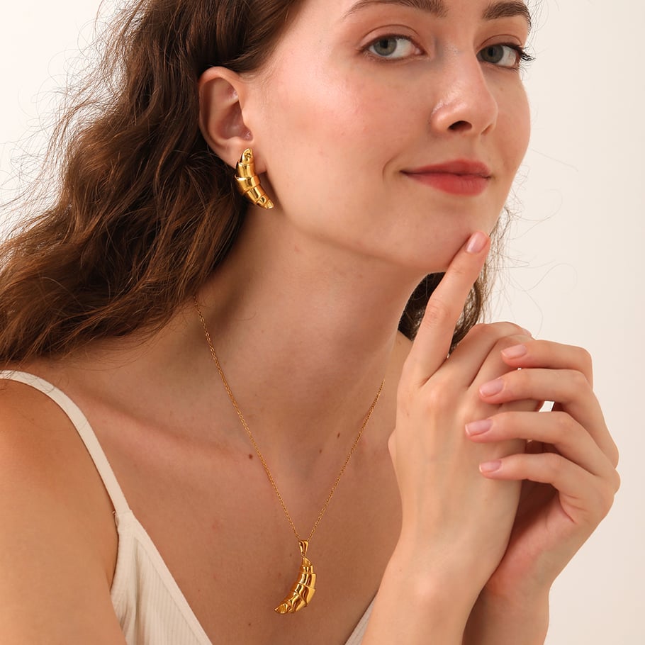 Collares colgantes de acero inoxidable dorados con diseño geométrico retro para mujer Imagen4
