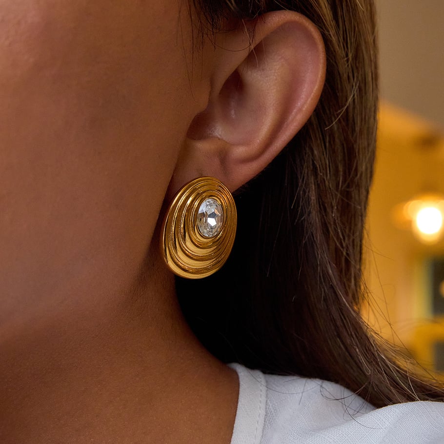 1 paire de boucles d&#39;oreilles à tige rétro spirale en acier inoxydable couleur or pour femme, série classique Image5