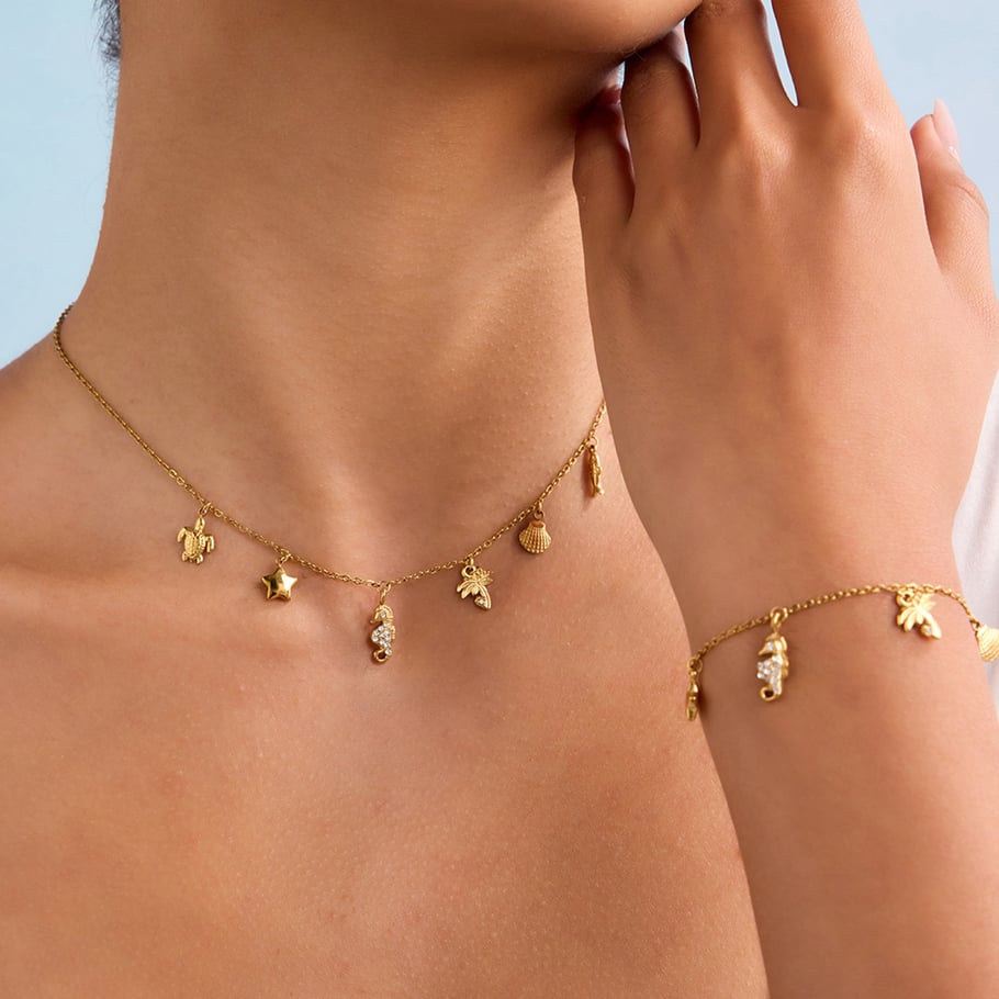 Collier avec pendentif coquillage en acier inoxydable doré pour femme, 1 pièce Image3