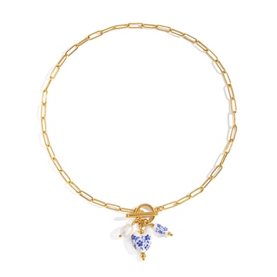 1 Piece Ceramic Flower Stainless Steel Gold Color Pendant Necklace h5 Picture5