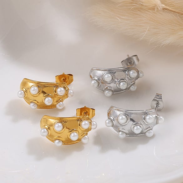 1 Pair Gold Color Pearl Drop Earrings