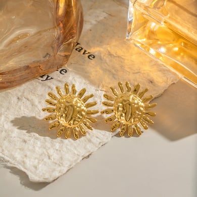 Sun Stainless Steel Gold Color Earring Set h5 Picture3
