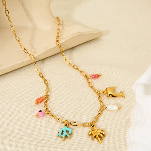 1 Piece Vacation Stainless Steel Gold Color Pendant Necklace 2