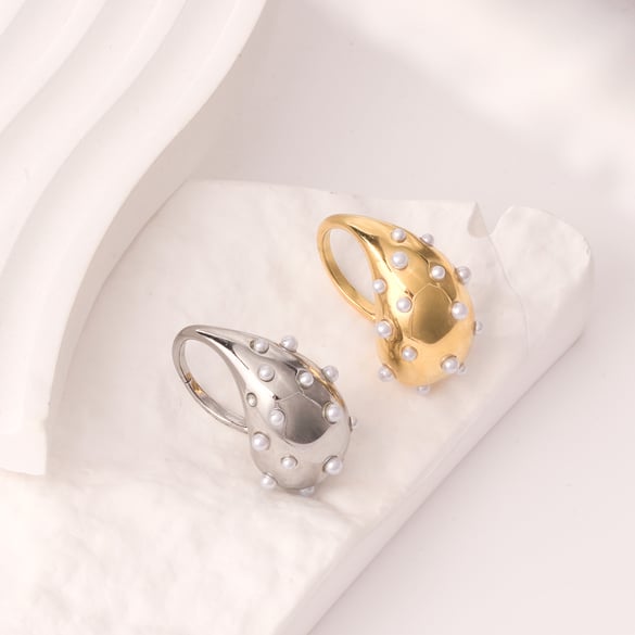 1 Piece Luxurious Series Elegant Droplet Stainless Steel Gold Color Statement Rings 2