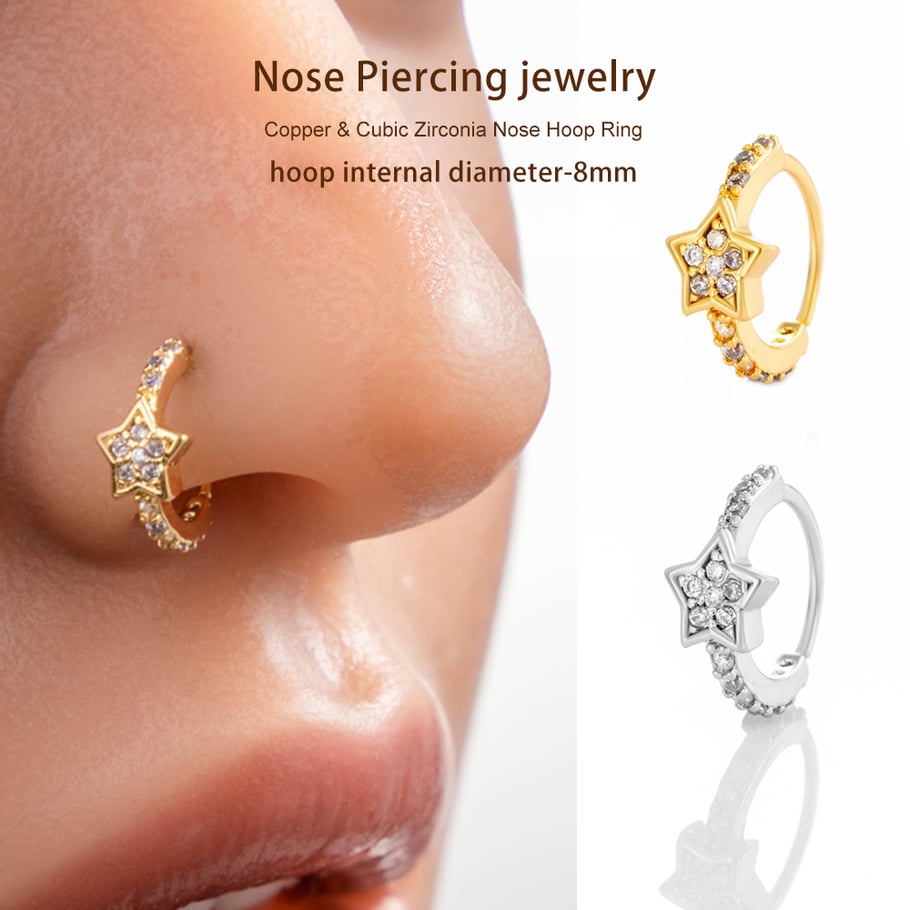 1 piercing de nez pour femme en forme d&#39;étoile brillante, couleur cuivre et or, zircon Image4