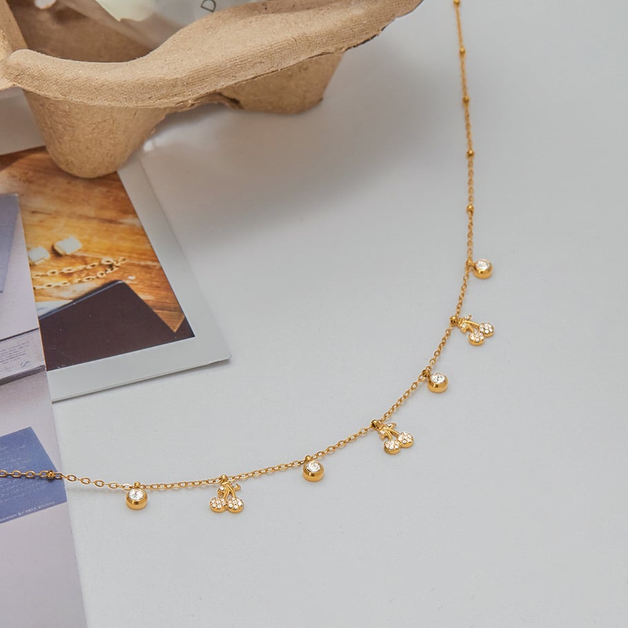 1 Piece Romantic Series Cherry Stainless Steel Gold Color Women's Pendant Necklaces Picture3