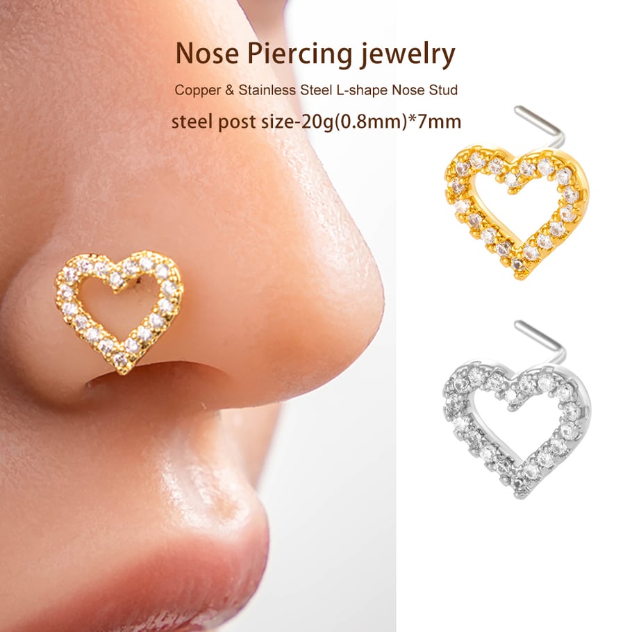 1 pièce de piercing de nez en forme de cœur en cuivre doré et zircon pour femme Image5
