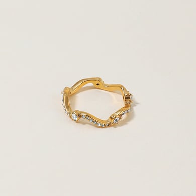 Bague pour femme en acier inoxydable couleur or, série luxueuse, courbée, avec pierres précieuses h5 Image3