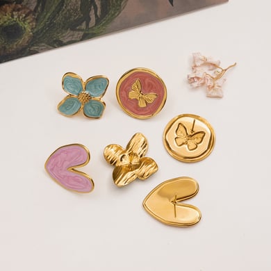 1 Pair Gorgeous Flower Stainless Steel Gold Color Women's Stud Earrings h5 Picture6