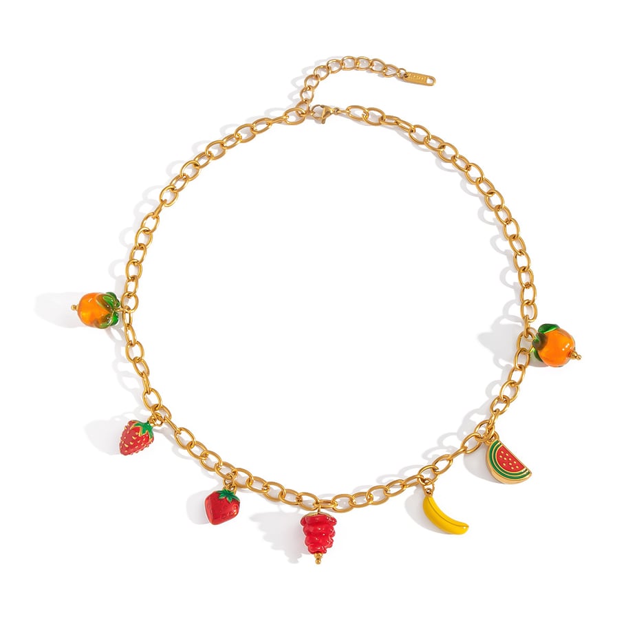 1 pezzo di collana con ciondolo in acciaio inossidabile color oro con frutta dolce Immagine5