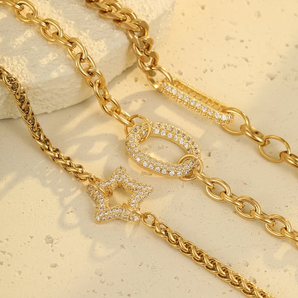 Süße geometrische Edelstahl Gold Farbe Damen Kettenarmbänder 2