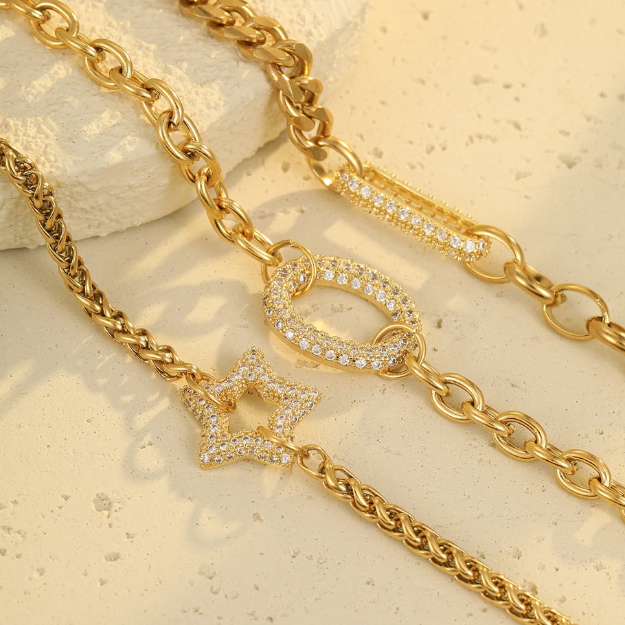 Sweet Geometric Stainless Steel Gold Color Women's Chain Bracelets h5Picture2