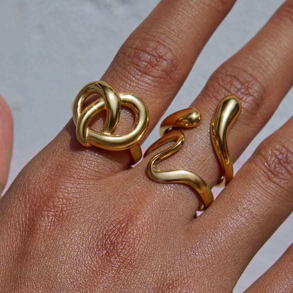 1 Piece Romantic Pretzel Shape Stainless Steel Gold Color Statement Rings