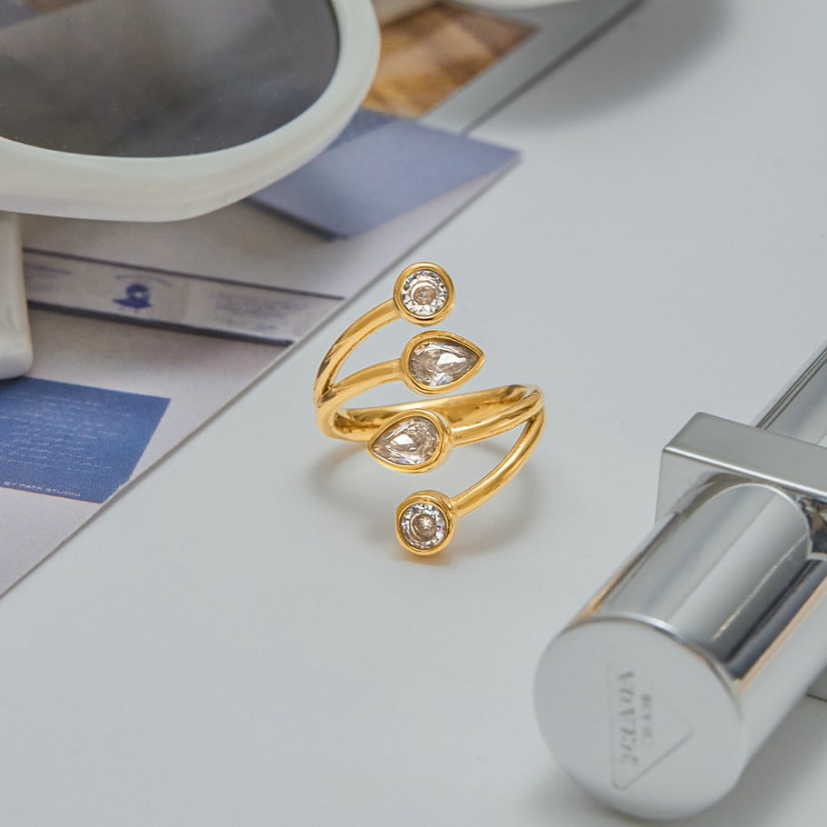1 Stück luxuriöse Tropfen-Edelstahlringe in Goldfarbe für Damen Bild6
