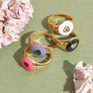 1 Stück bunte Herz Edelstahl Gold Farbe Statement Ringe h5 Bild2