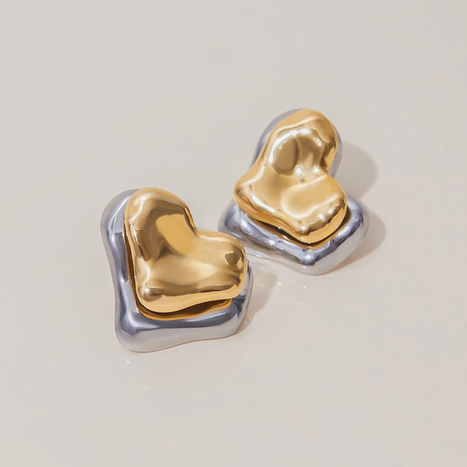 1 Paar einfache Serie Sweet Heart Edelstahl Gold Farbe Damen Ohrstecker Bild4