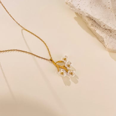 Collier avec pendentif en forme de fleur délicate en acier inoxydable couleur or pour femme, 1 pièce h5 Image4