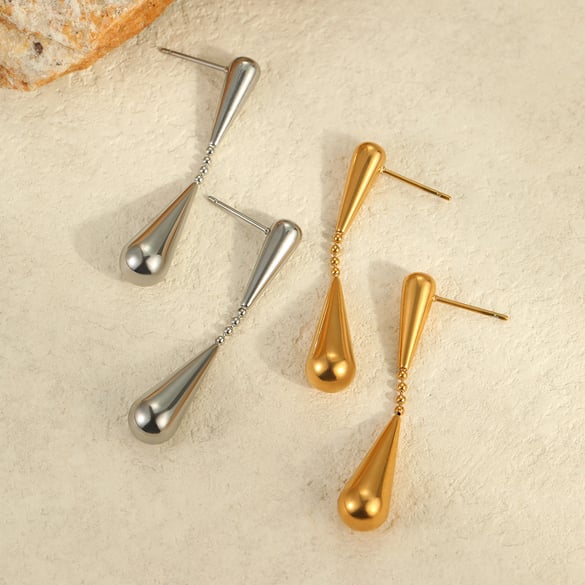 Einfache Tropfen-Ohrringe aus Edelstahl in Goldfarbe für Damen 2