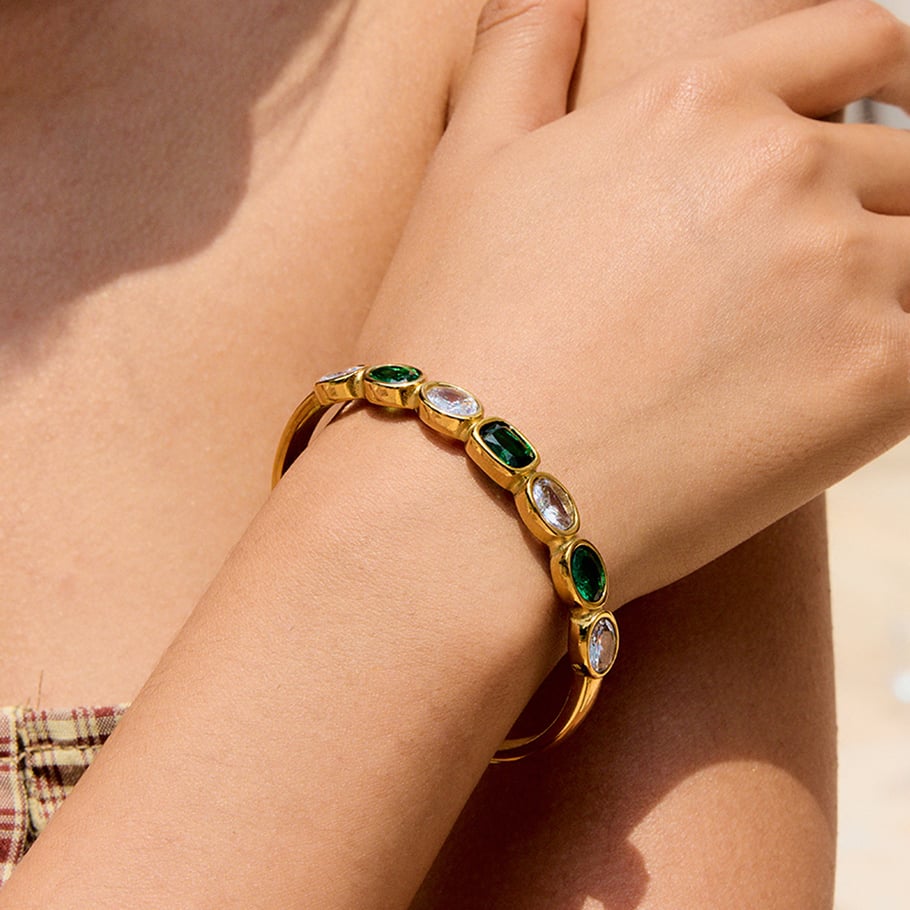 Bracelet classique géométrique en acier inoxydable couleur or pour femme, 1 pièce Image5