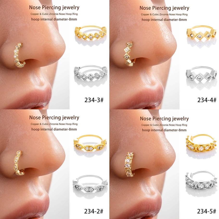 1 pièce de piercing de nez géométrique en cuivre doré et zircon pour femme Image5