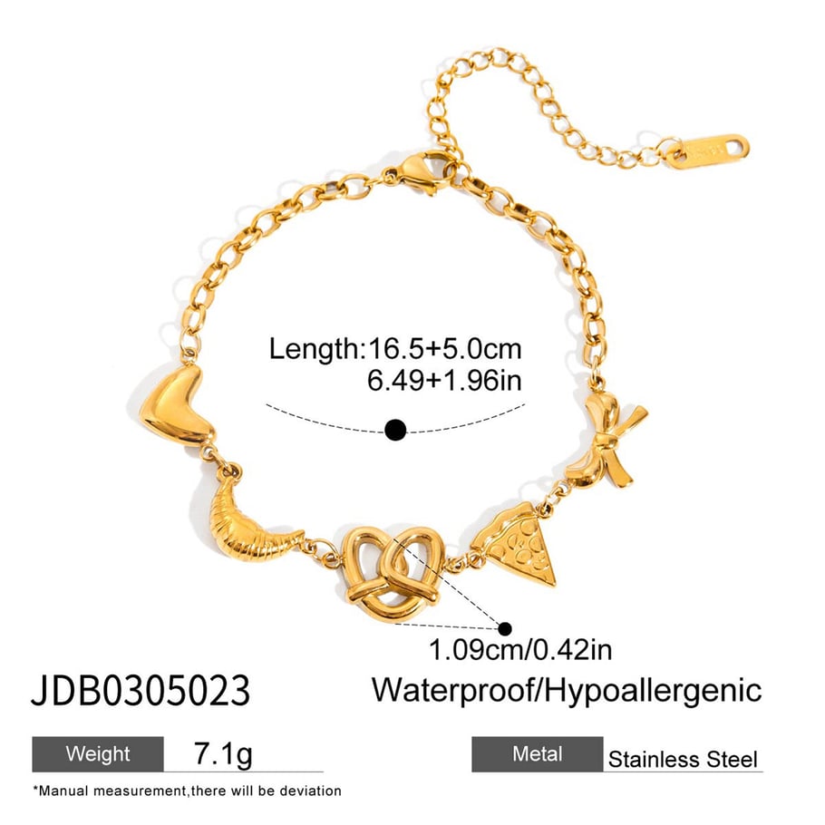 1 Stück Charm-Armbänder aus Edelstahl in Lebensmittelform in Goldfarbe für Damen Bild2