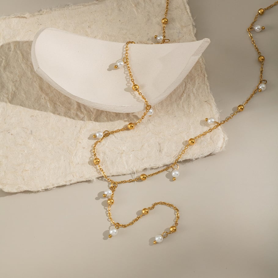 1 Piece Stainless Steel Gold Color Pearl Beaded Necklace Picture4