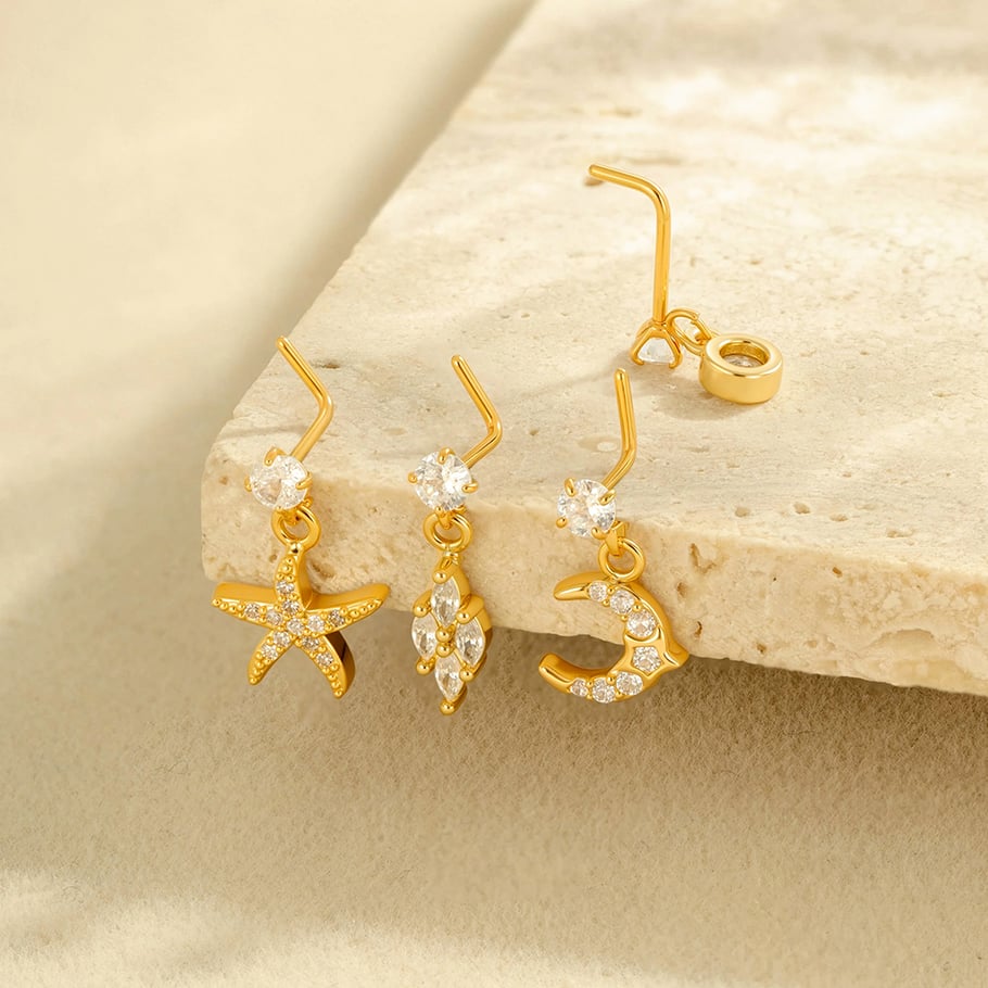 1 paire de piercings de nez pour femme en forme de cœur simple, couleur cuivre et or, zircone Image3