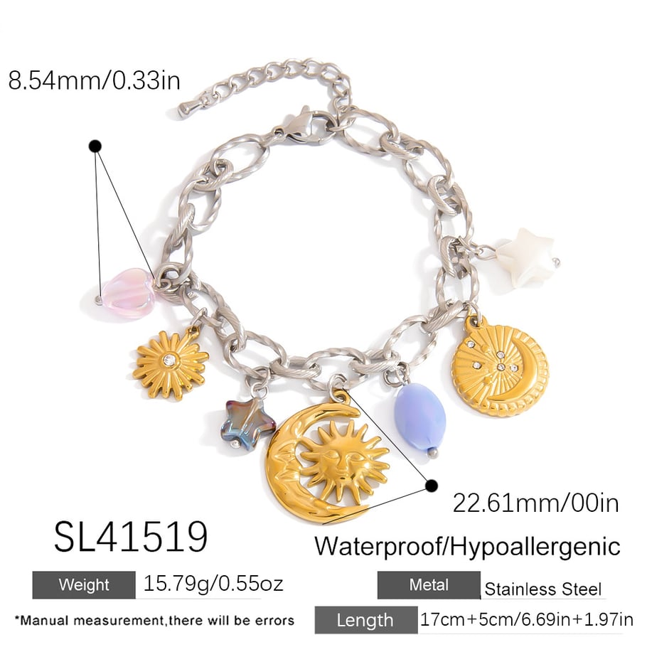 1 Piece Moon Stainless Steel Mixed Color Charm Bracelet Picture2
