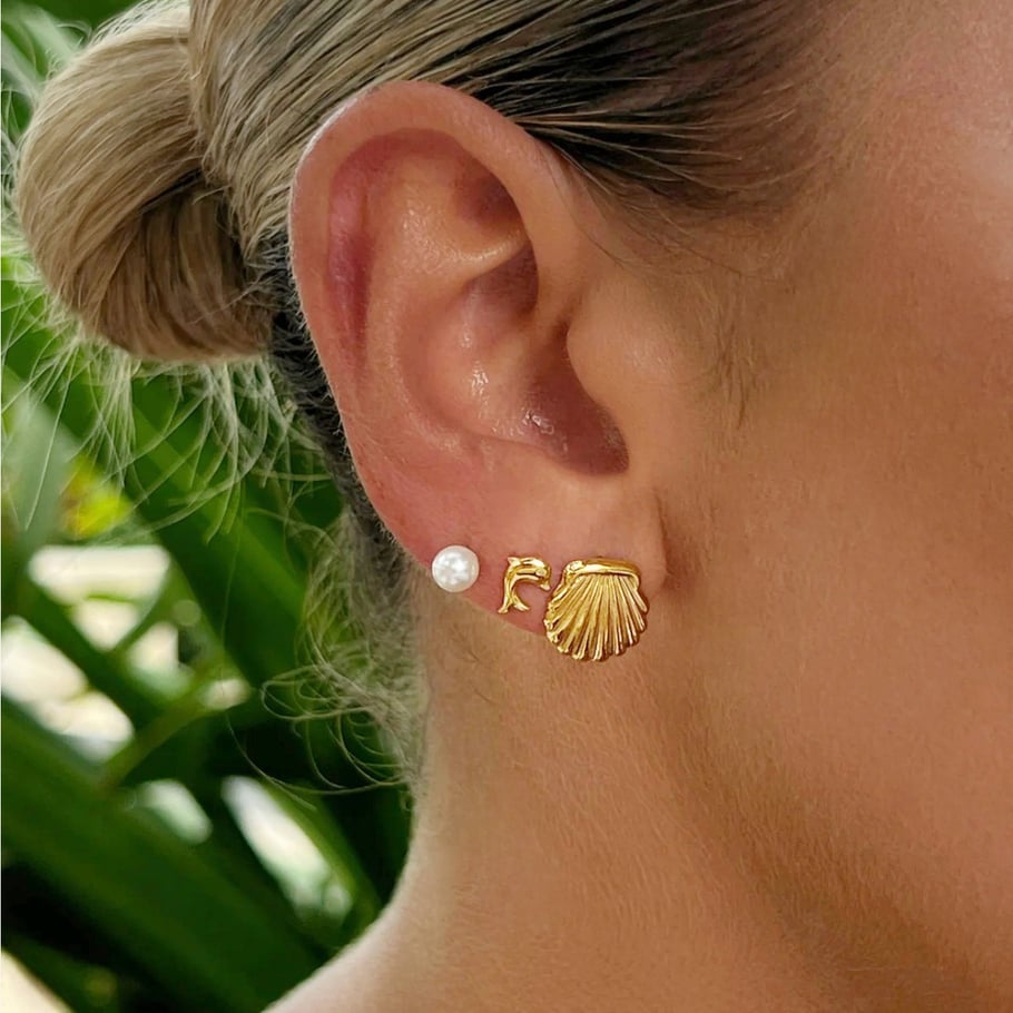 1 Paar Ohrstecker aus Edelstahl mit Seestern-Motiv in Goldfarbe Bild3