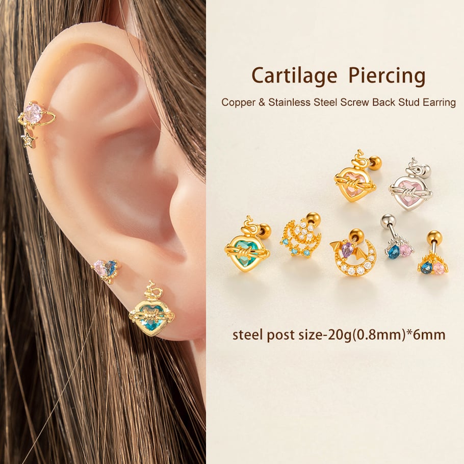 1 Piece Polychrome Heart Copper Gold Color Zircon Women's Piercings Earrings Picture5
