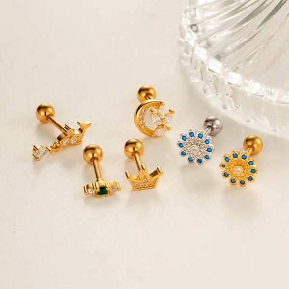 1 Piece Daily Flower Copper Gold Color Zircon Women's Piercings Earrings 2