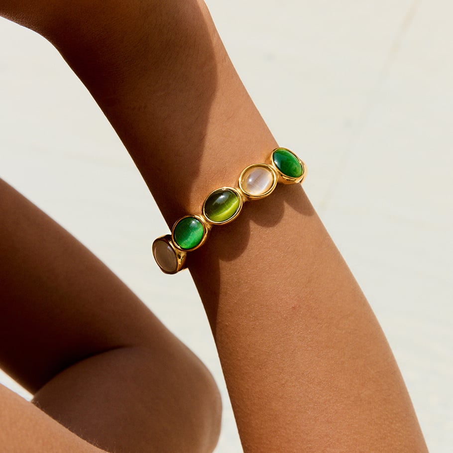 Bracelet élégant ovale en acier inoxydable couleur or pour femme, 1 pièce Image5