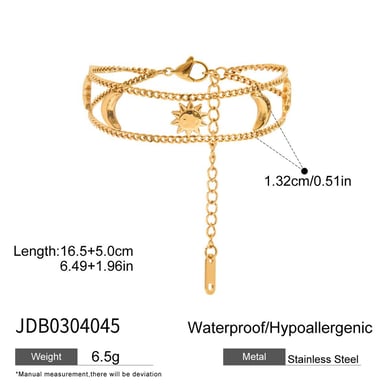 1 Piece Luxurious Series Retro Sun&Moon Stainless Steel Gold Color Women's Chain Bracelets h5 Picture2