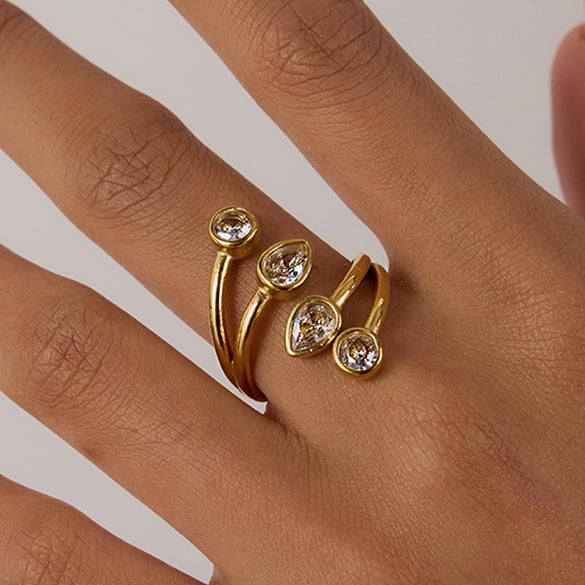 1 Stück luxuriöse Tropfen-Edelstahlringe in Goldfarbe für Damen