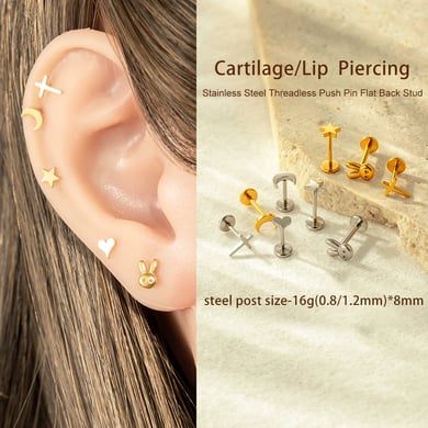 Boucles d&#39;oreilles piercing en acier inoxydable doré pour femme, 1 pièce, motif cœur h5 Image5