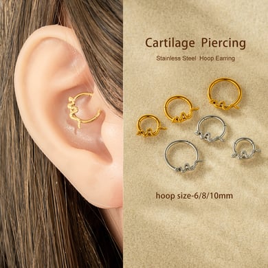 1 Stück Schlangenform Edelstahl Gold Farbe Zirkon Piercings Ohrring h5 Bild4